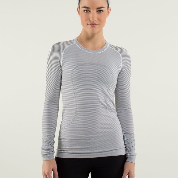 lululemon athletica Tops - Lululemon Run Swiftly Tech Long Sleeve Crew Stripe Black White - 12